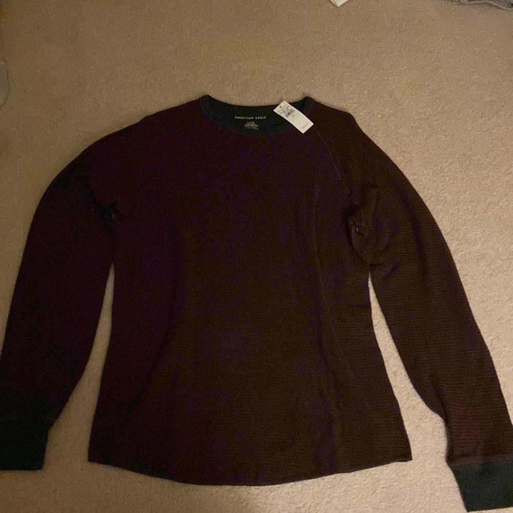 American Eagle long sleeve t-shirt with red and black stripes.